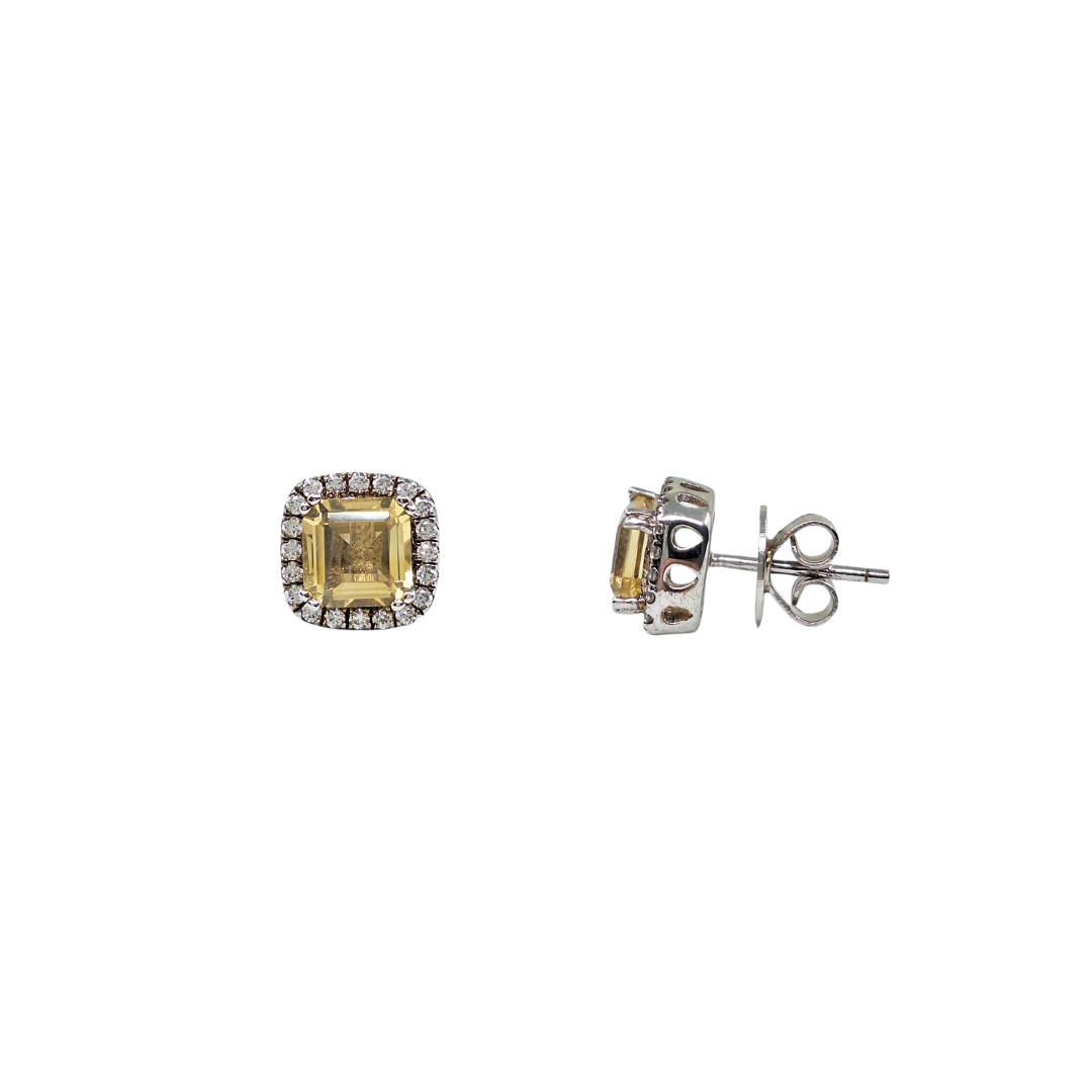 Silver Yellow & White Cubic Zirconia Stud Earrings