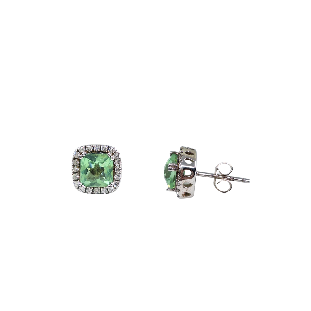Silver Green & White Cubic Zirconia Stud Earrings