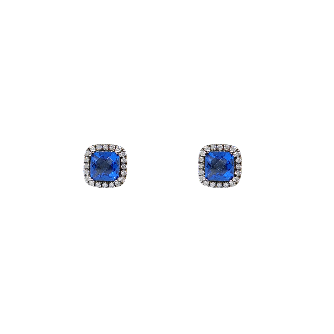 Silver Blue & White Cubic Zirconia Stud Earrings
