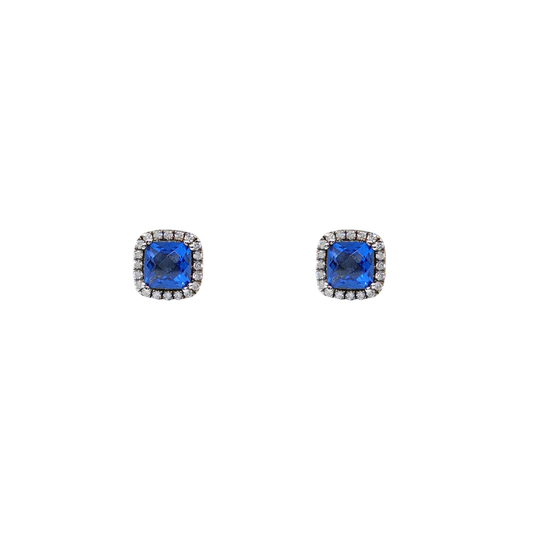 Silver Blue & White Cubic Zirconia Stud Earrings