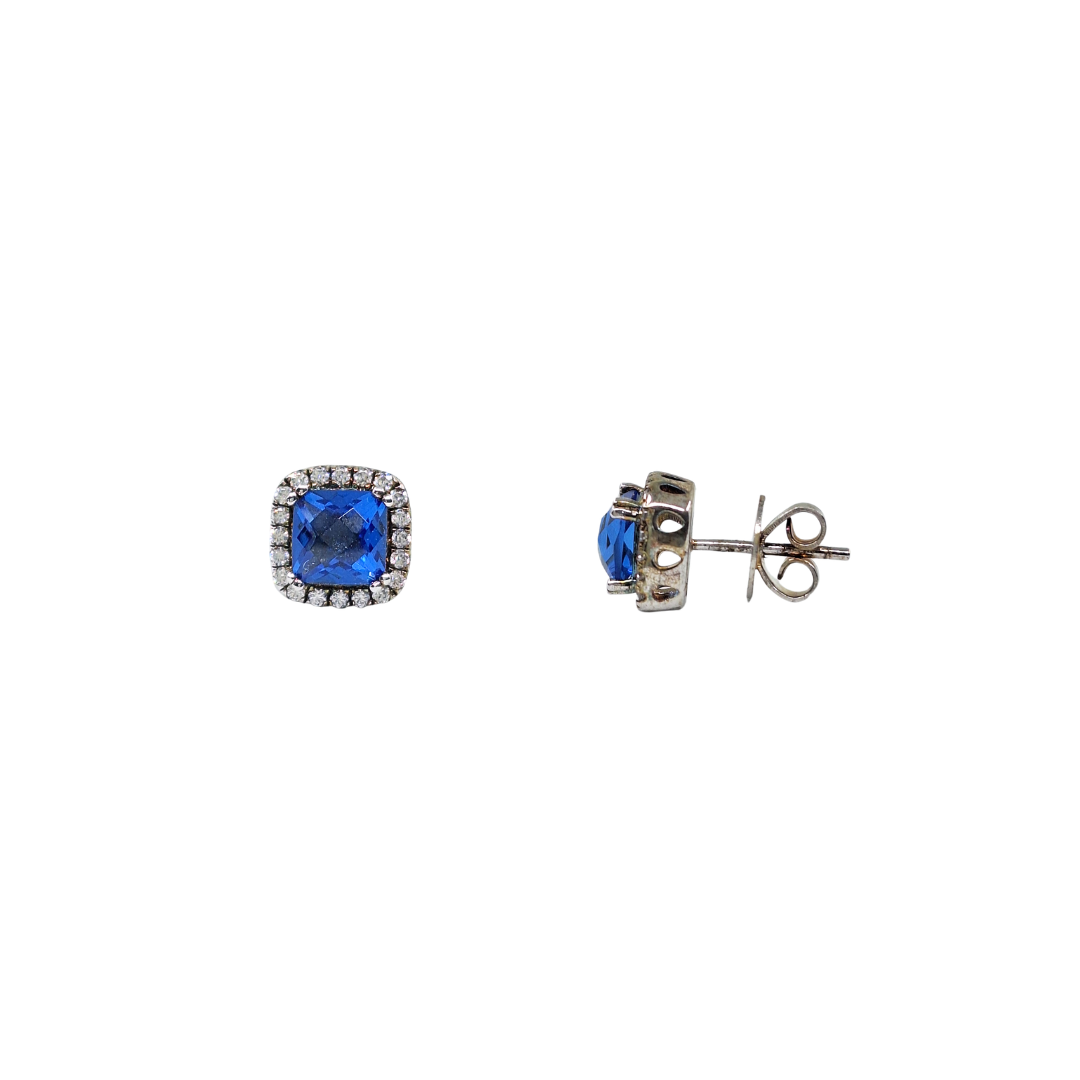 Silver Blue & White Cubic Zirconia Stud Earrings