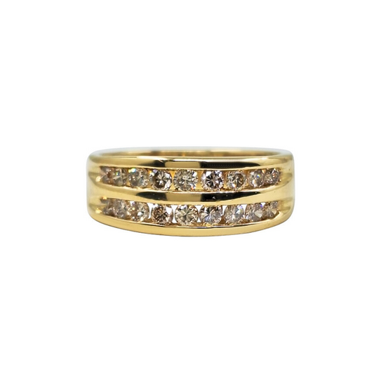 18ct Yellow Gold Diamond 2 Row Band Ring