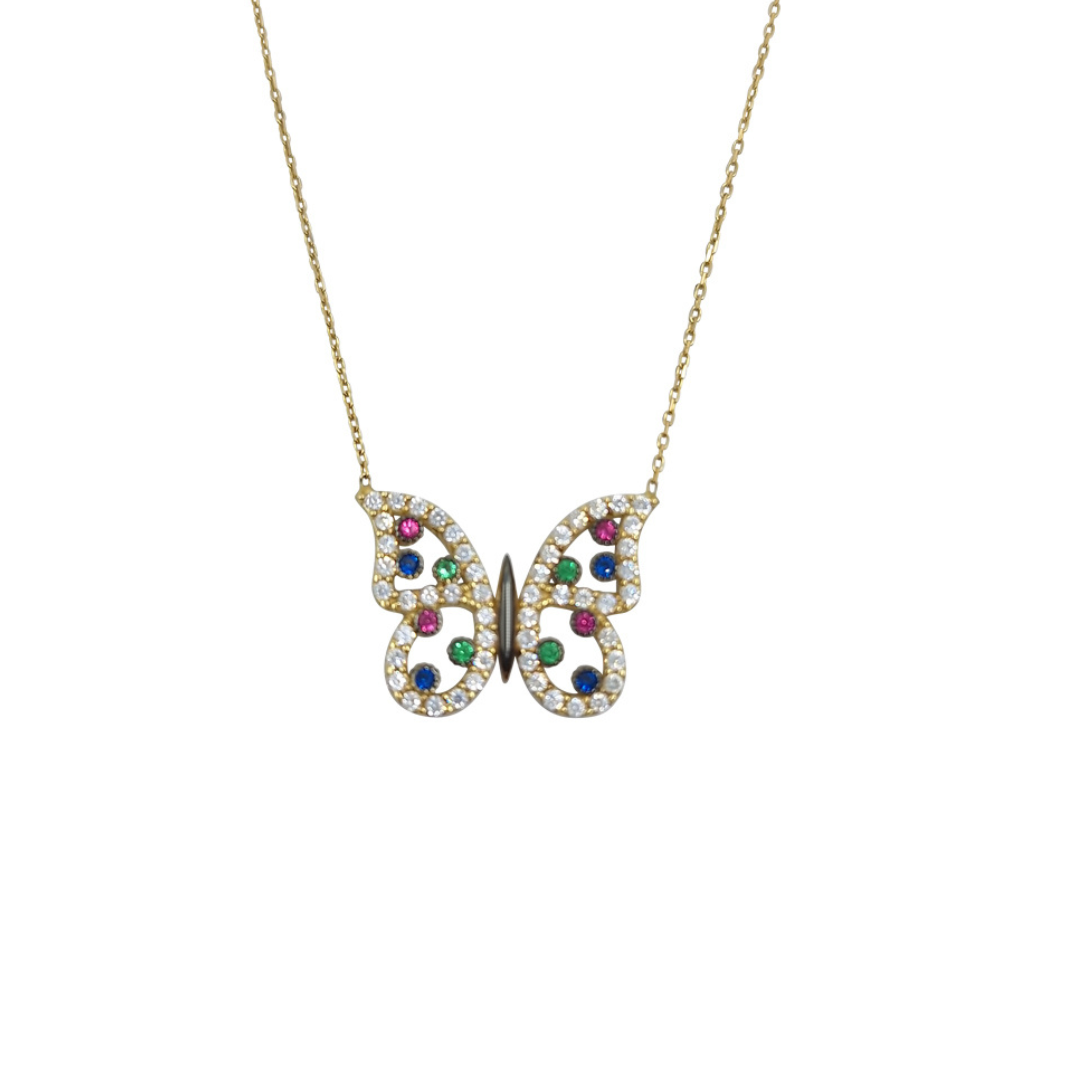14ct Yellow Gold Cubic Zirconia Butterfly Necklace 16"