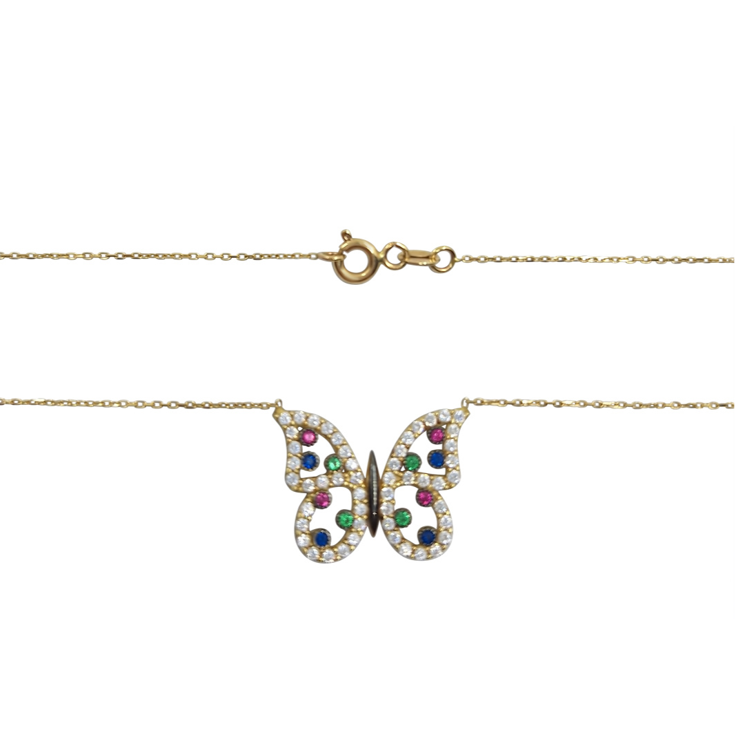 14ct Yellow Gold Cubic Zirconia Butterfly Necklace 16"