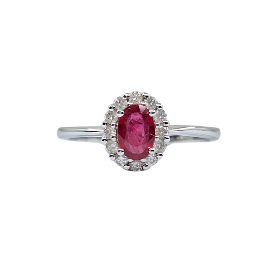 9ct White Gold Ruby & Diamond Cluster Ring
