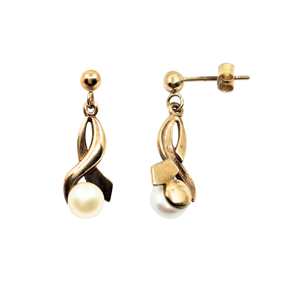 9ct Yellow Gold Pearl Drop Earrings