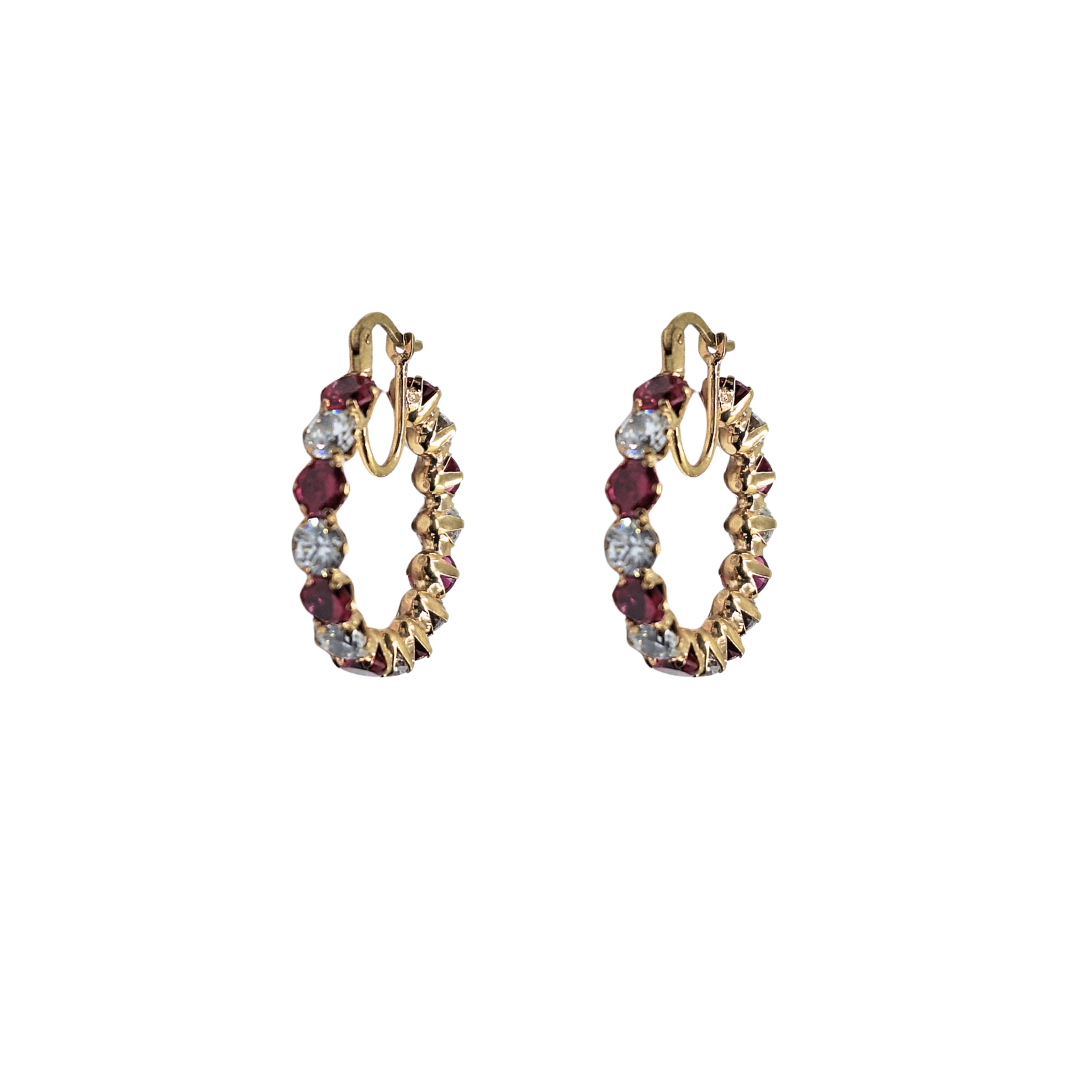 9ct Yellow Gold Red & White Cubic Zirconia Hoop Earrings