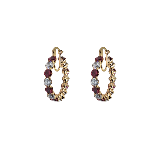 9ct Yellow Gold Red & White Cubic Zirconia Hoop Earrings