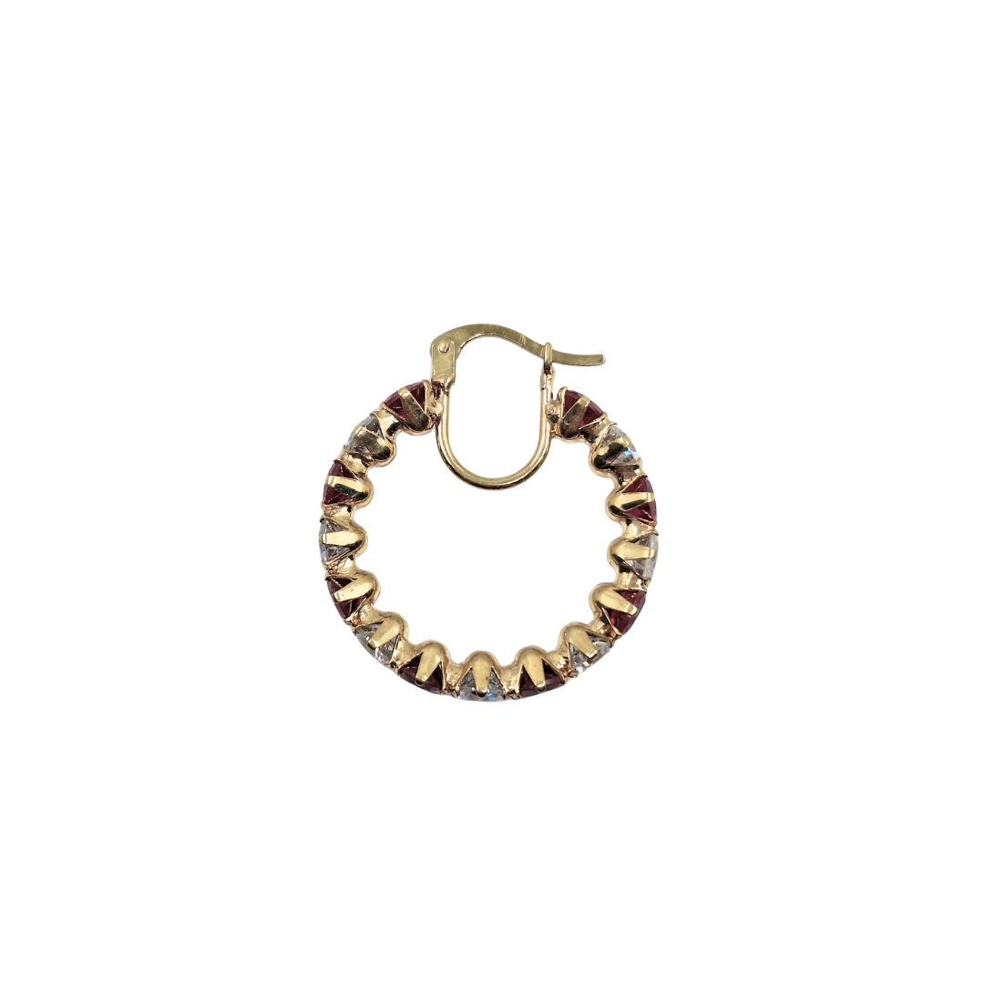 9ct Yellow Gold Red & White Cubic Zirconia Hoop Earrings