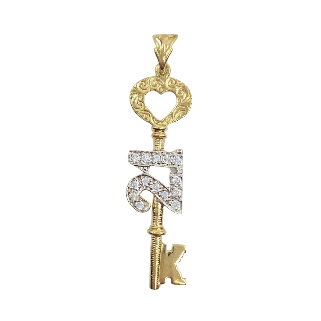 9ct Yellow Gold Cubic Zirconia 21 Key Pendant