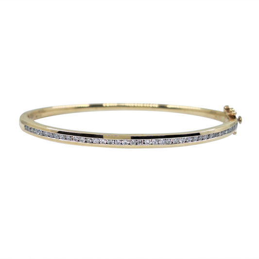 9ct Yellow Gold Channel Set Diamond Bangle 1ct