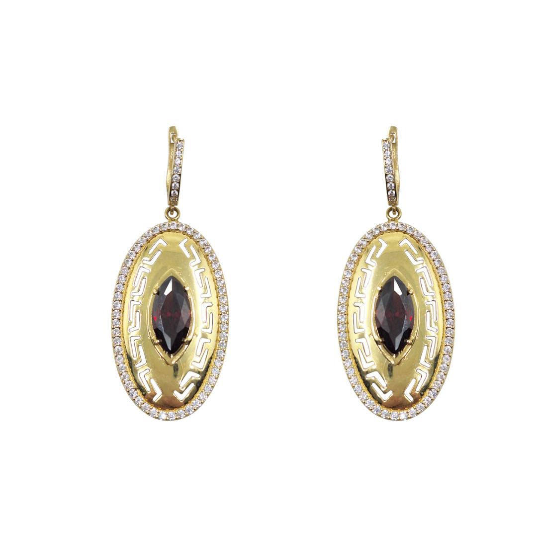 14ct Yellow Gold Red & White Cubic Zirconia Drop Earrings