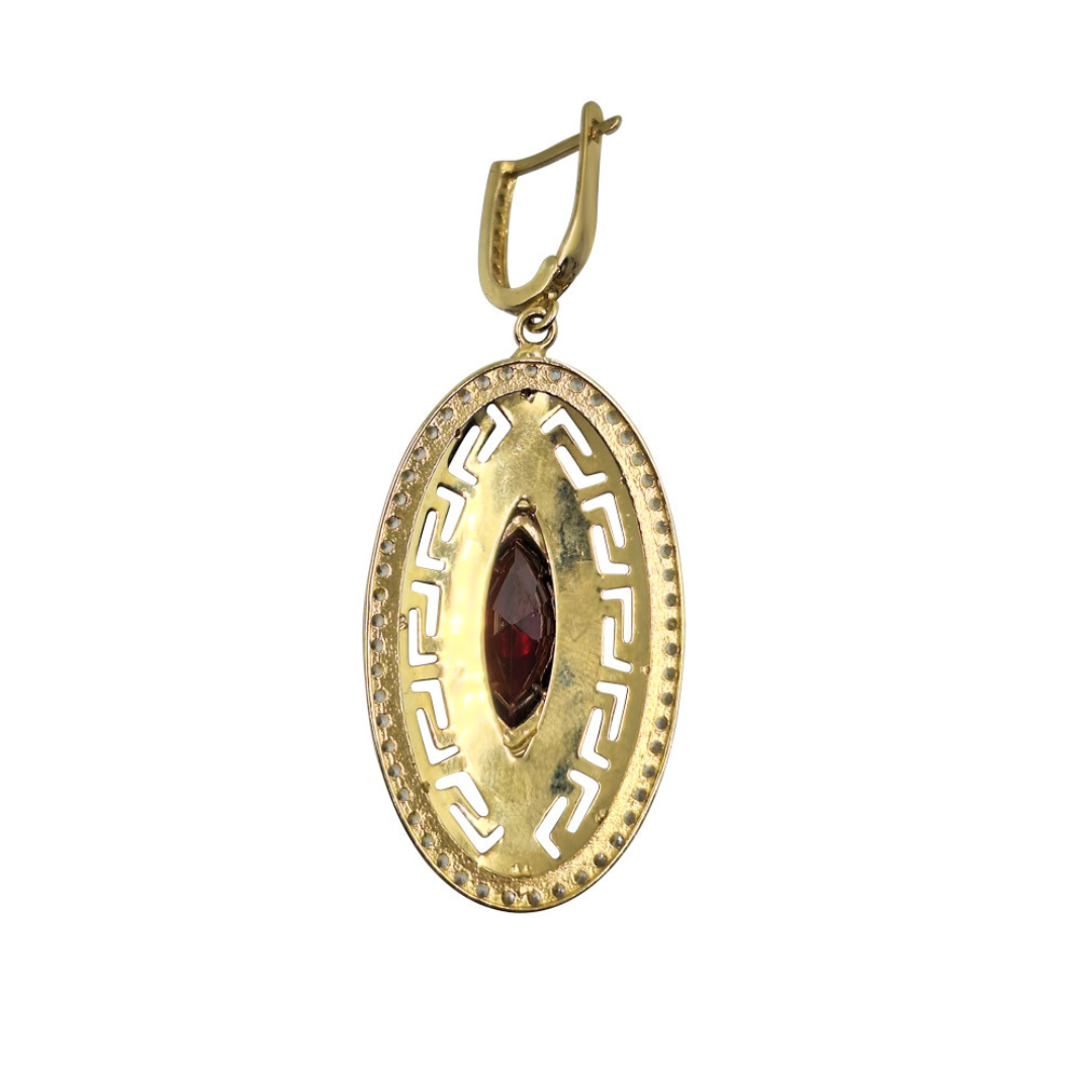14ct Yellow Gold Red & White Cubic Zirconia Drop Earrings