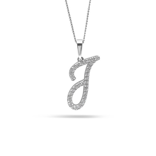 White Gold & Ethical Diamond Initial J Pendant