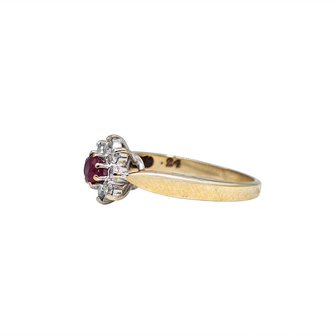 9ct Yellow Gold Ruby & Diamond Cluster Ring