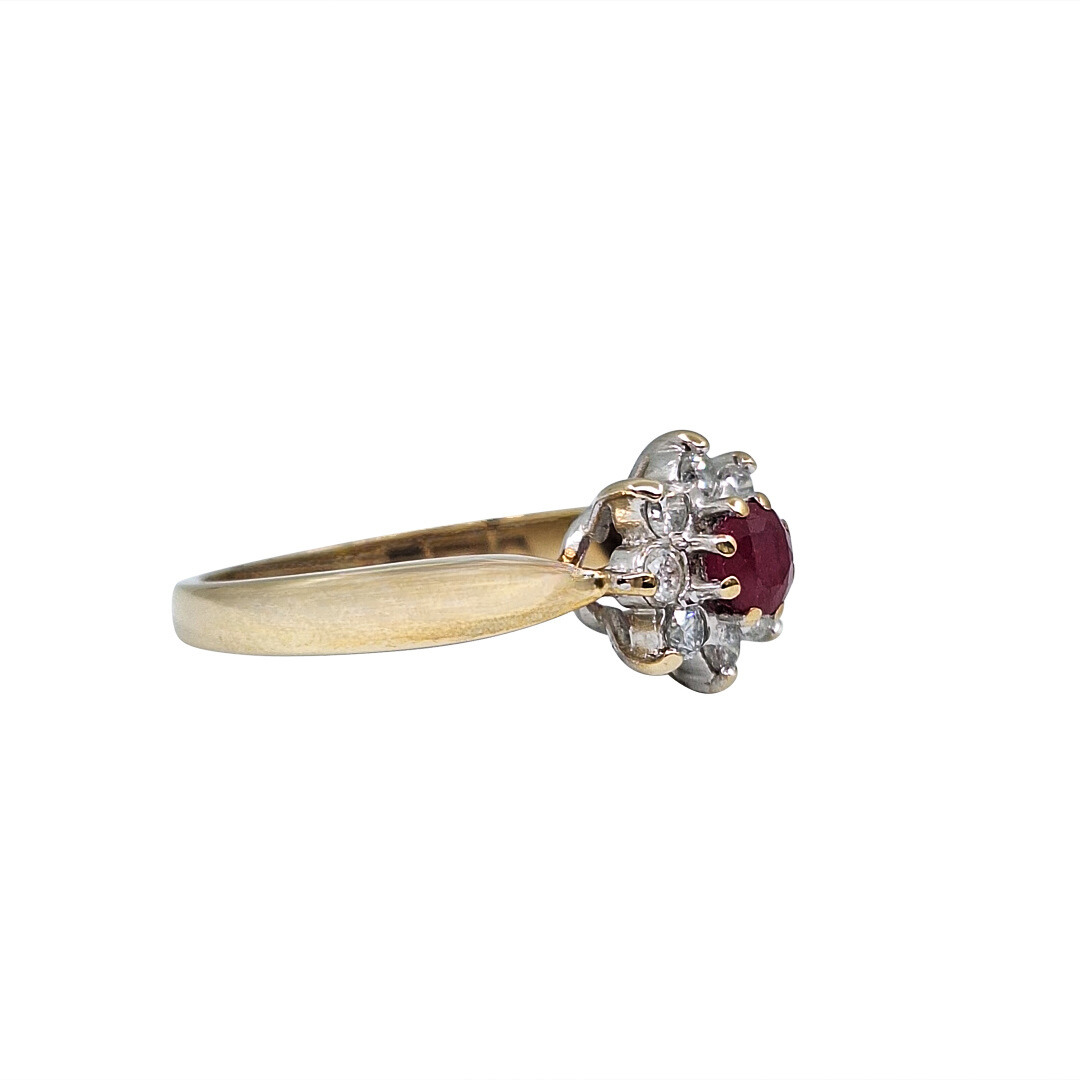 9ct Yellow Gold Ruby & Diamond Cluster Ring