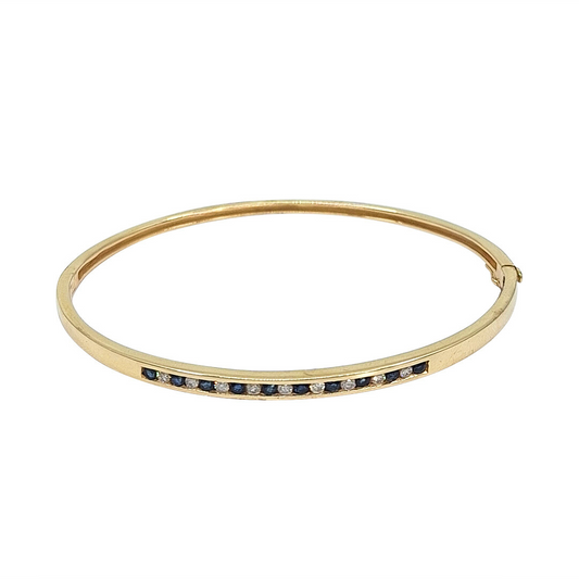 9ct Yellow Gold Sapphire & Diamond Bangle