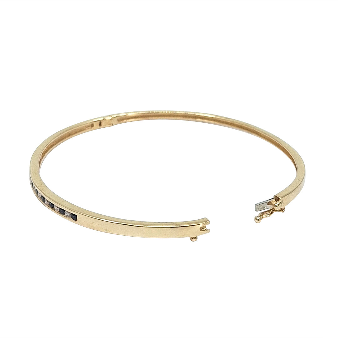 9ct Yellow Gold Sapphire & Diamond Bangle