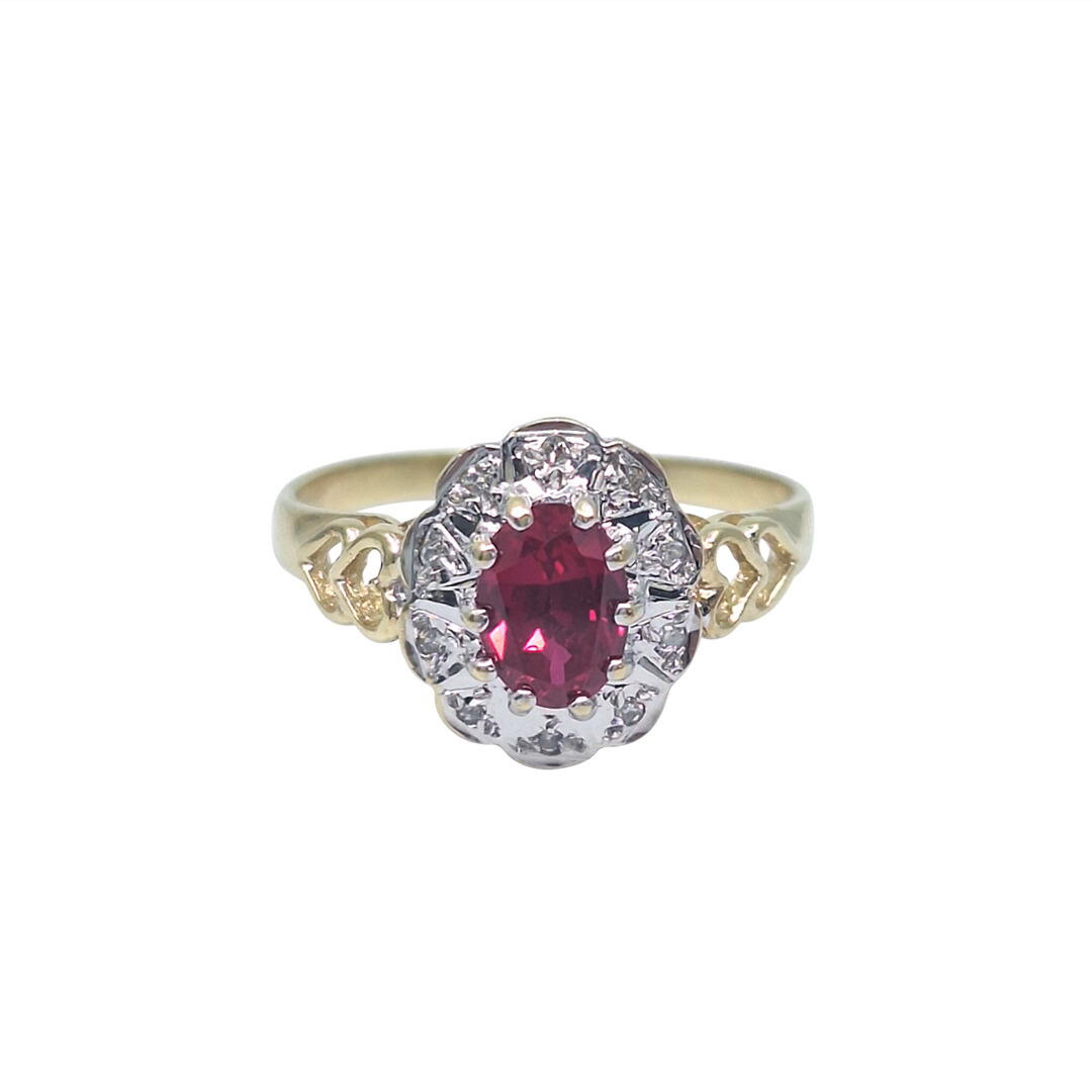 9ct Yellow Gold Created Ruby & Diamond Cluster Ring