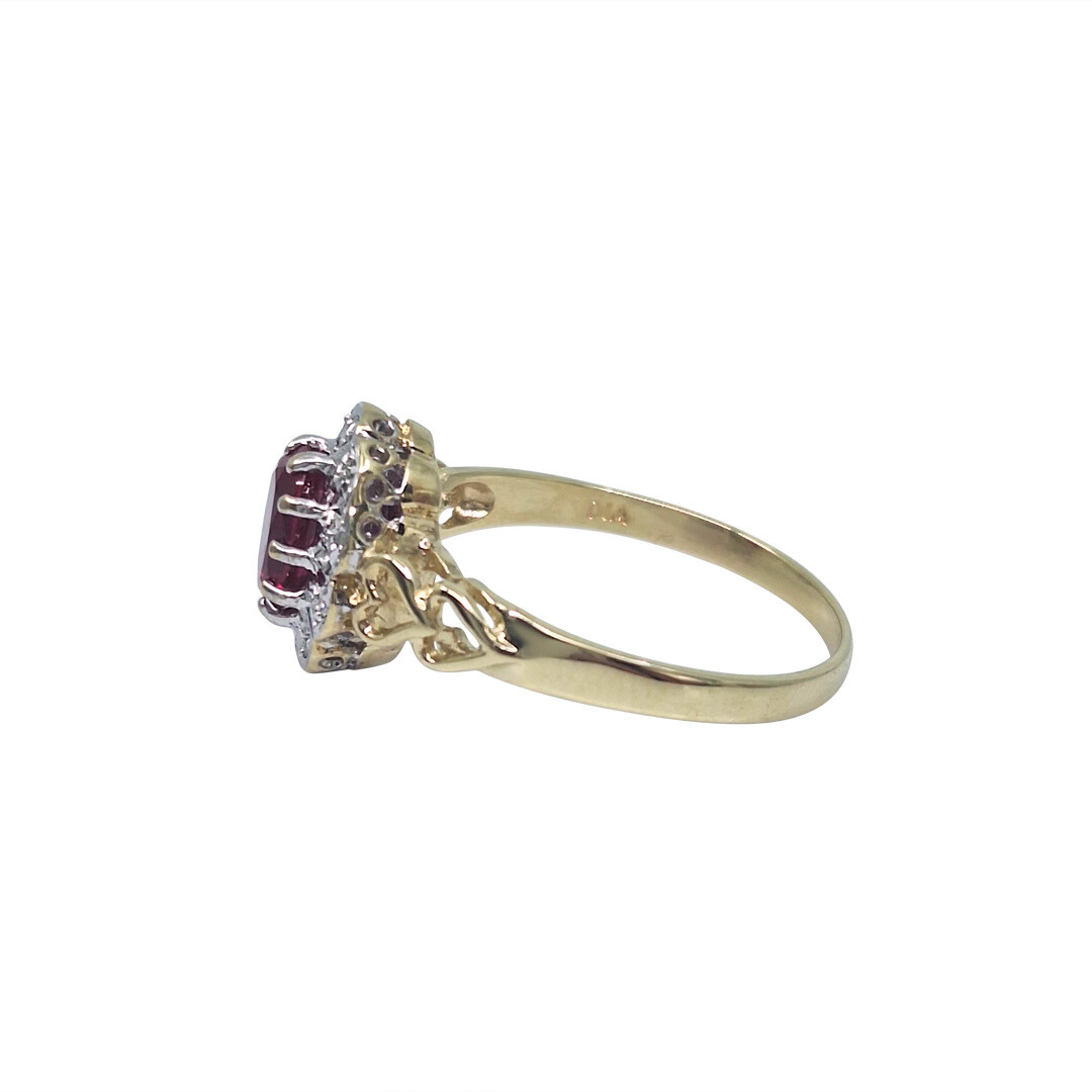 9ct Yellow Gold Created Ruby & Diamond Cluster Ring