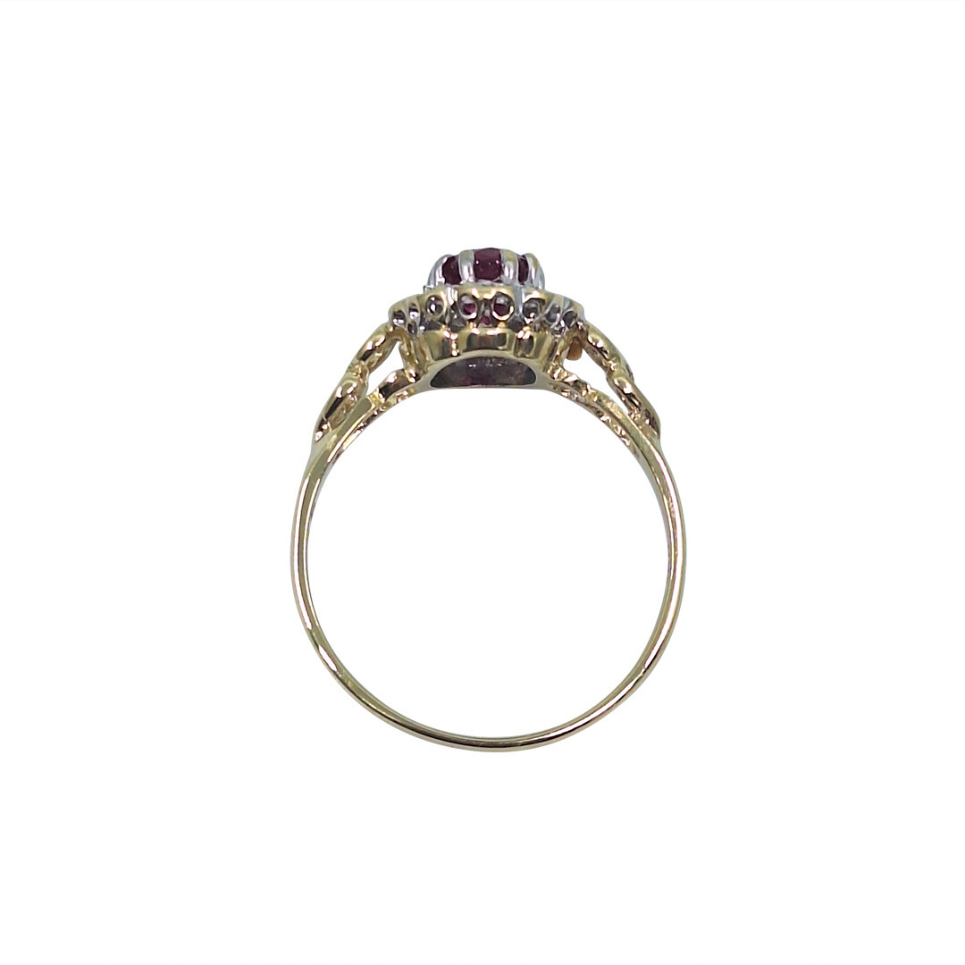 9ct Yellow Gold Created Ruby & Diamond Cluster Ring