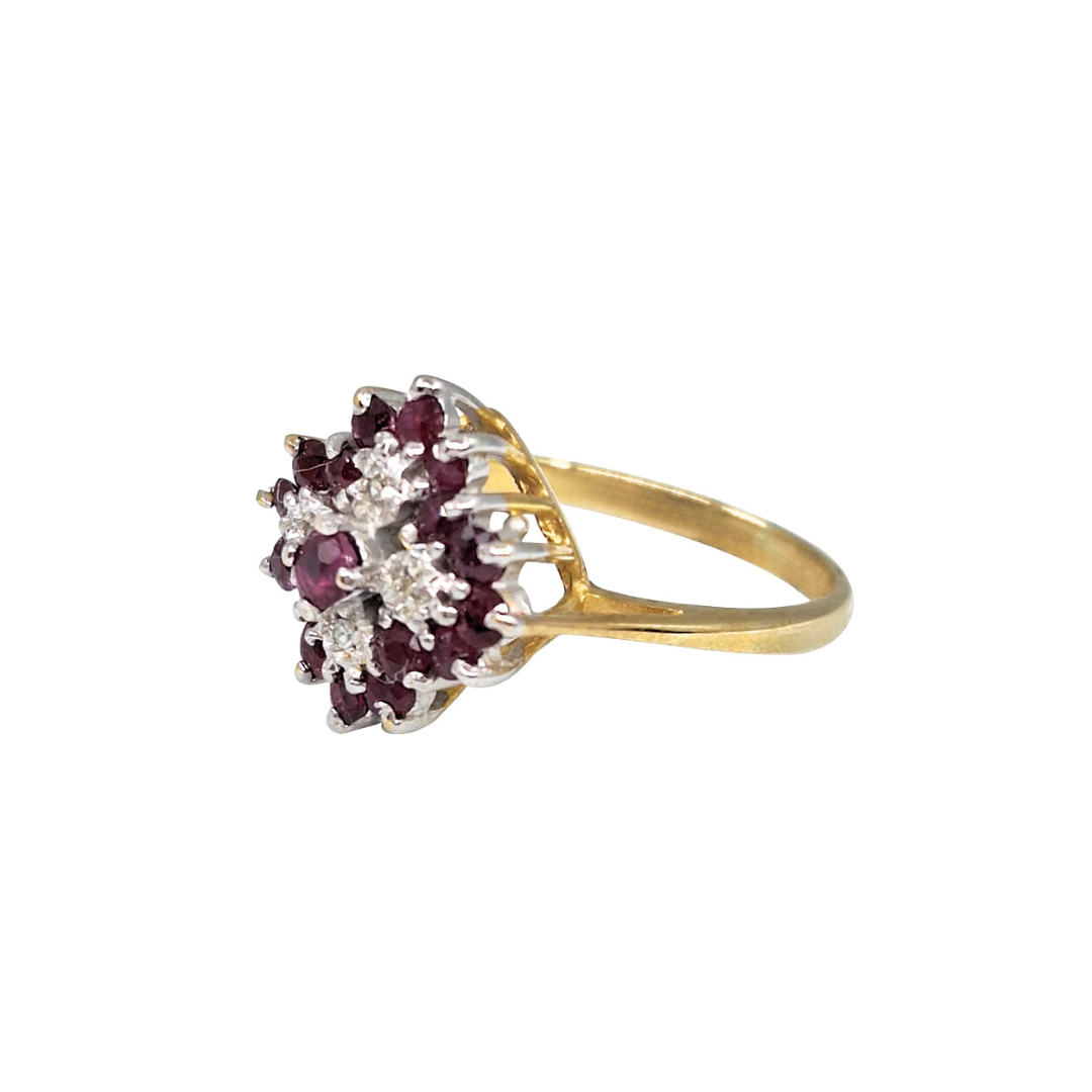 9ct Yellow Gold Ruby & Diamond Cluster Ring