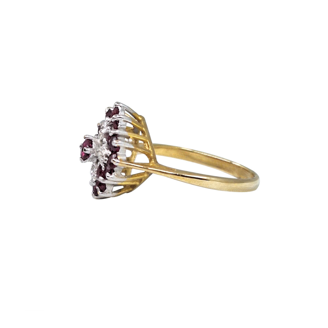 9ct Yellow Gold Ruby & Diamond Cluster Ring