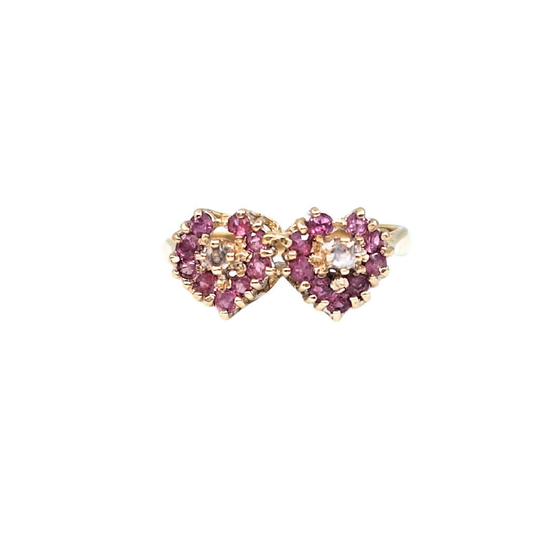 9ct Yellow Gold Ruby & Diamond Double Heart Ring