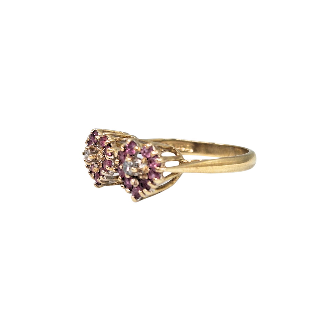 9ct Yellow Gold Ruby & Diamond Double Heart Ring