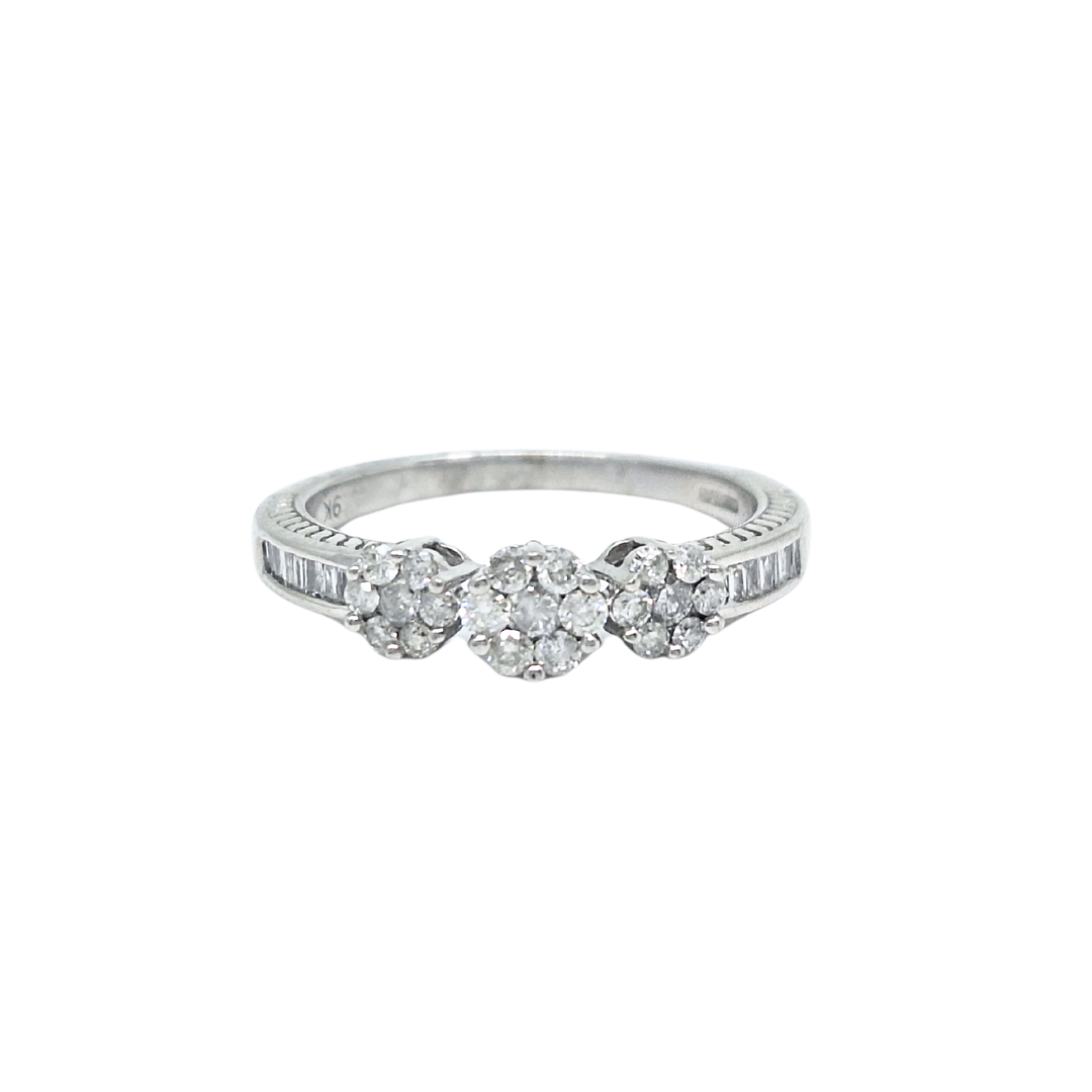 9ct White Gold Three Stone Cluster Ring