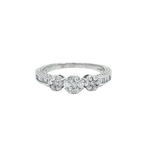 9ct White Gold Three Stone Cluster Ring