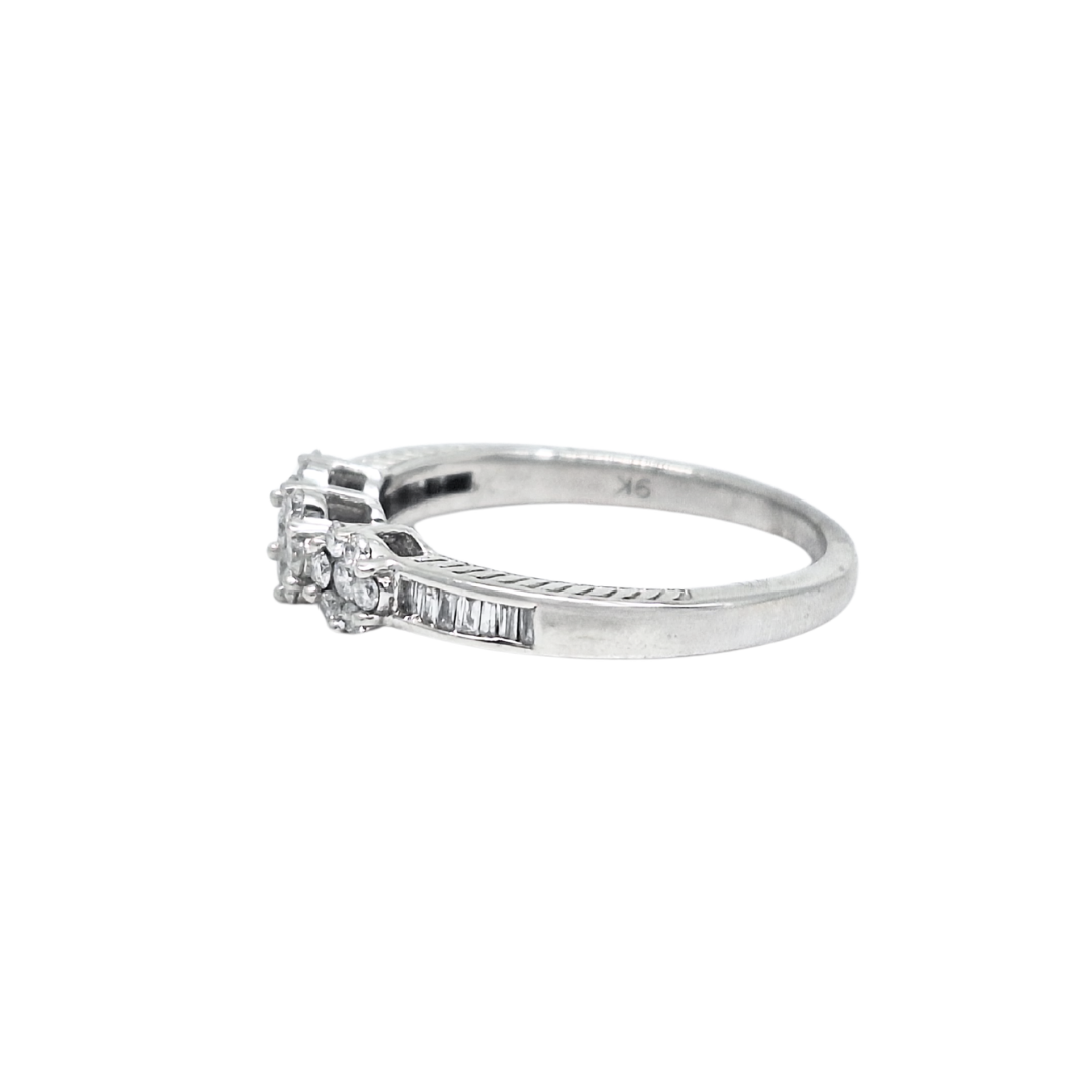 9ct White Gold Three Stone Cluster Ring