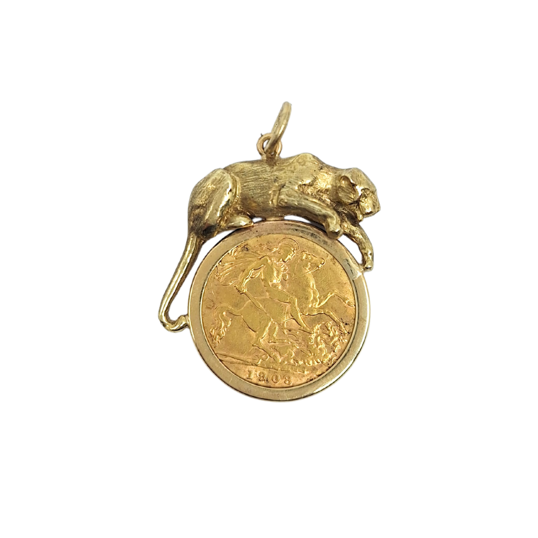 Half Sovereign & 9ct Gold Panther Pendant
