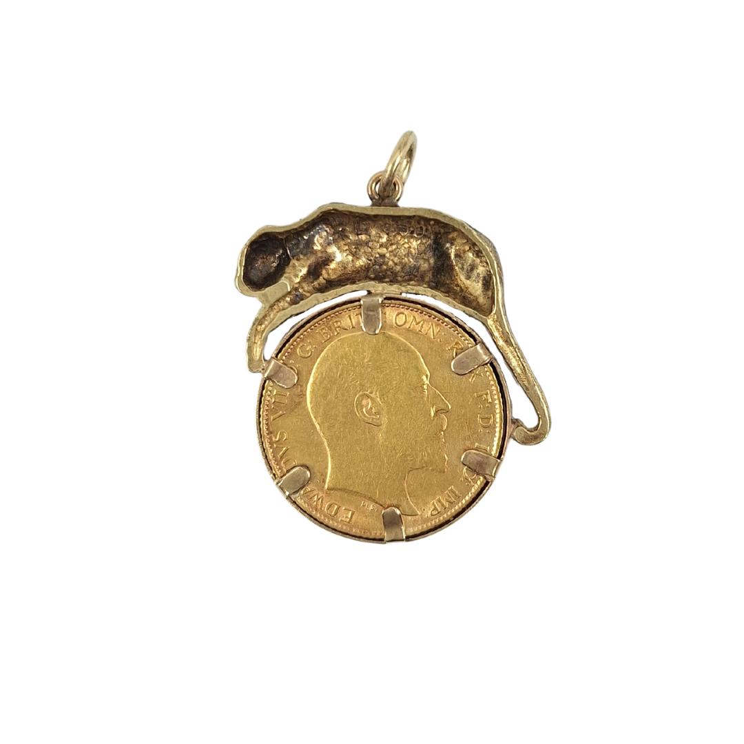 Half Sovereign & 9ct Gold Panther Pendant