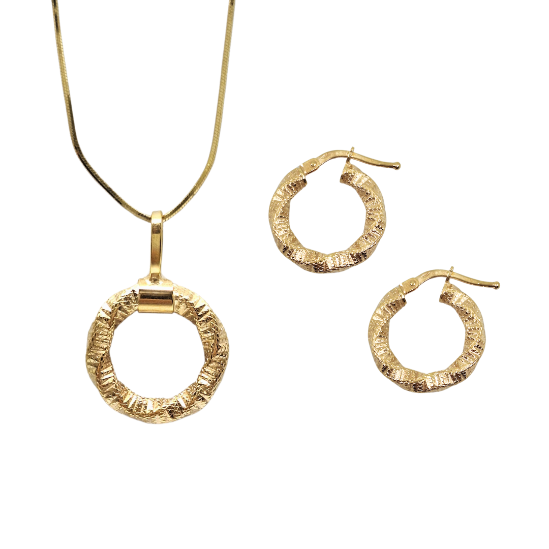 18ct Yellow Gold Pendant & Earring Circle Set 