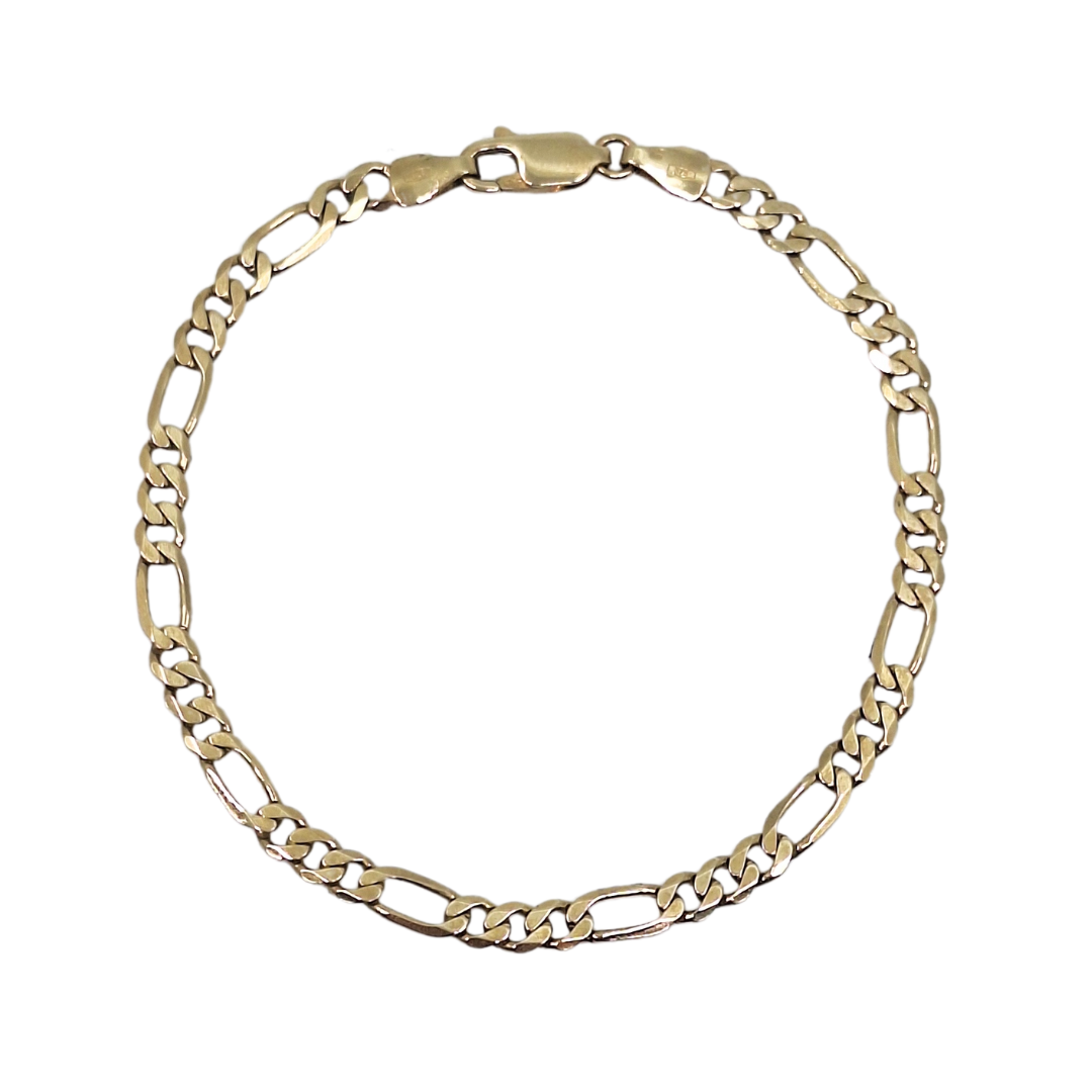 9ct Yellow Gold Figaro Bracelet 7.5"