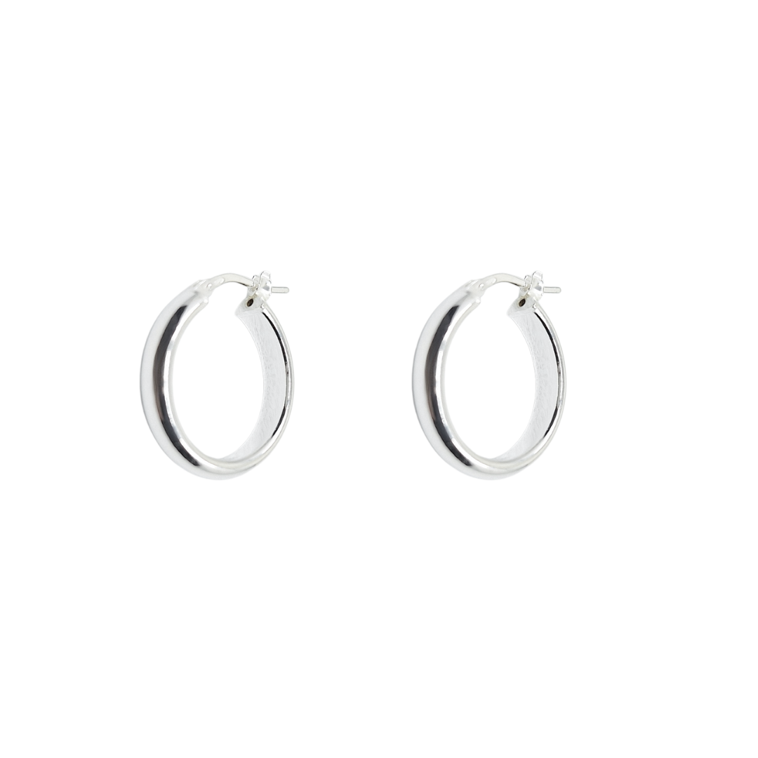 Silver D-Shape Plain Hoop Creole Earrings