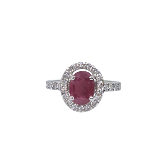 9ct White Gold Ruby & Diamond Halo Ring