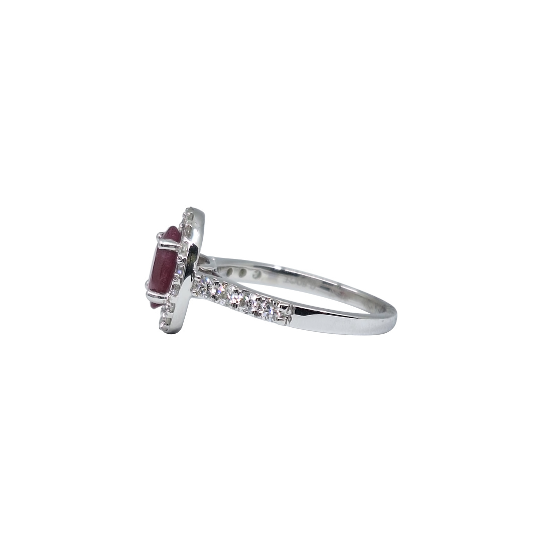 9ct White Gold Ruby & Diamond Halo Ring