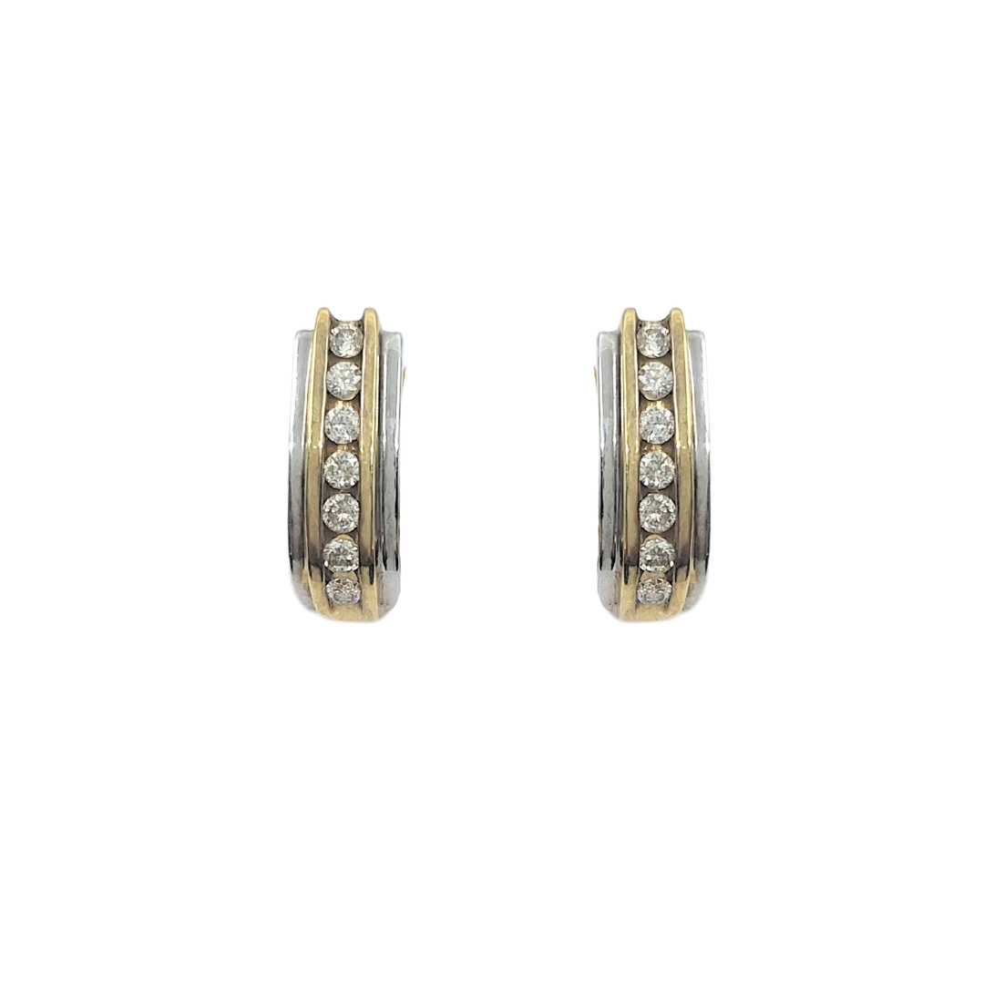 9ct 2 Colour Gold Diamond Half Hoop Earrings