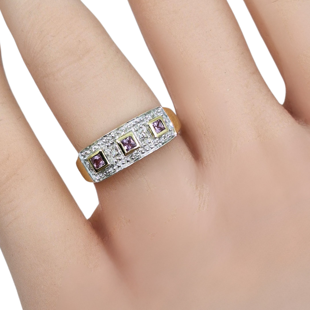 9ct Gold Pink Sapphire & Diamond Band Ring