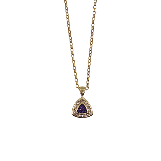 9ct Yellow Gold Amethyst & Diamond Pendant