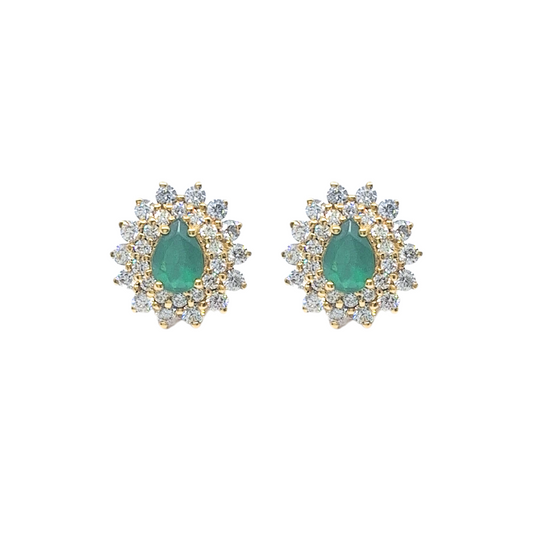 18ct Yellow Gold Emerald & Diamond Cluster Stud Earrings