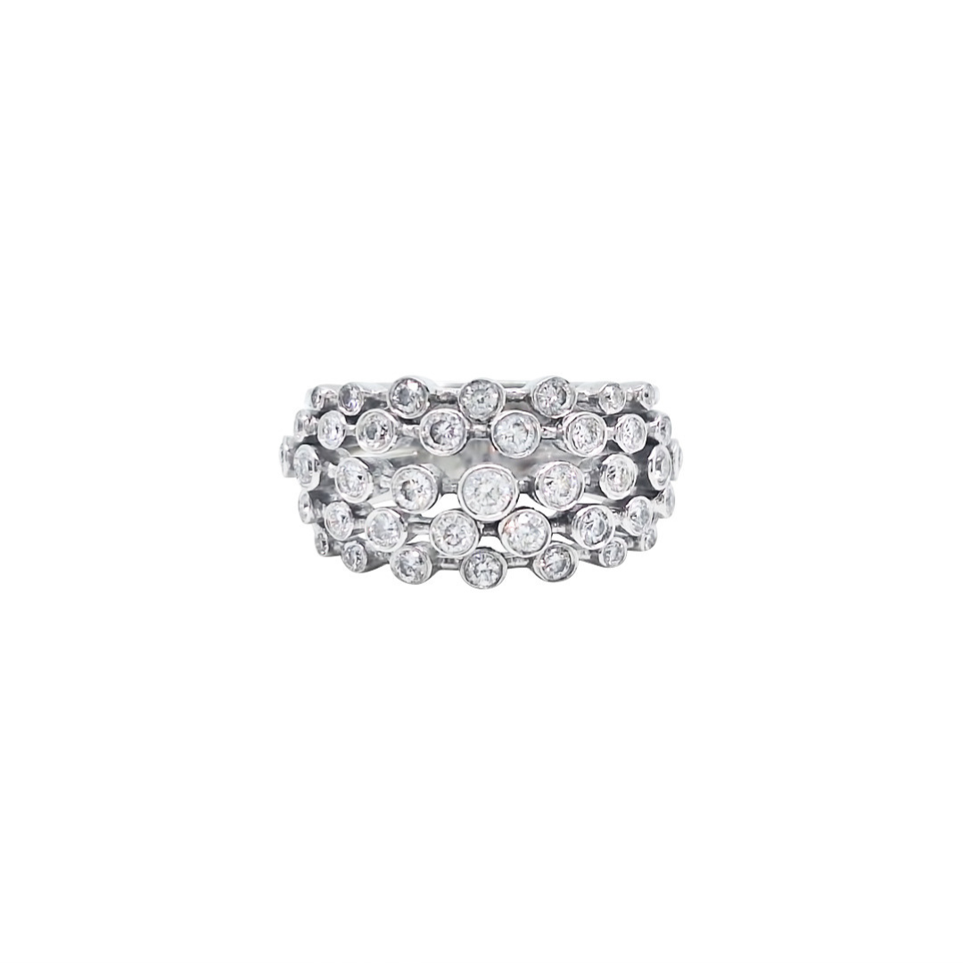 18ct White Gold Diamond Rub Over Fancy Band Ring