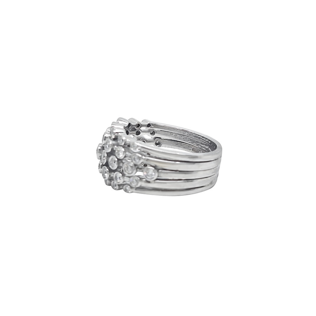 18ct White Gold Diamond Rub Over Fancy Band Ring