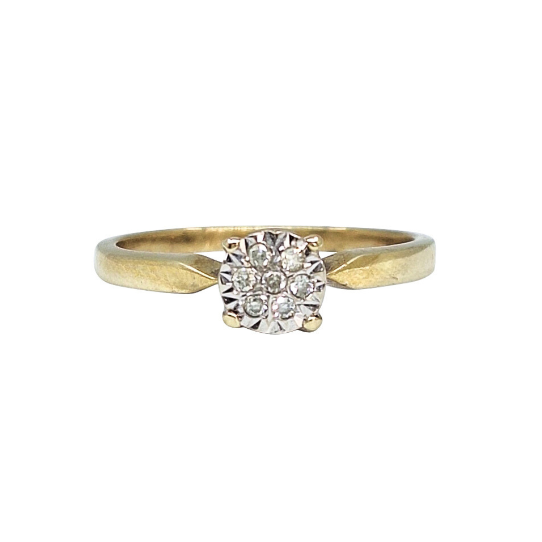 9ct Yellow Gold Illusion Set Diamond Cluster Ring