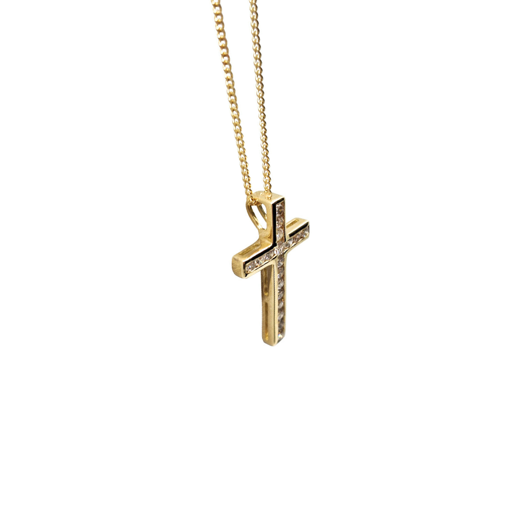 18ct Yellow Gold Diamond Cross & Chain