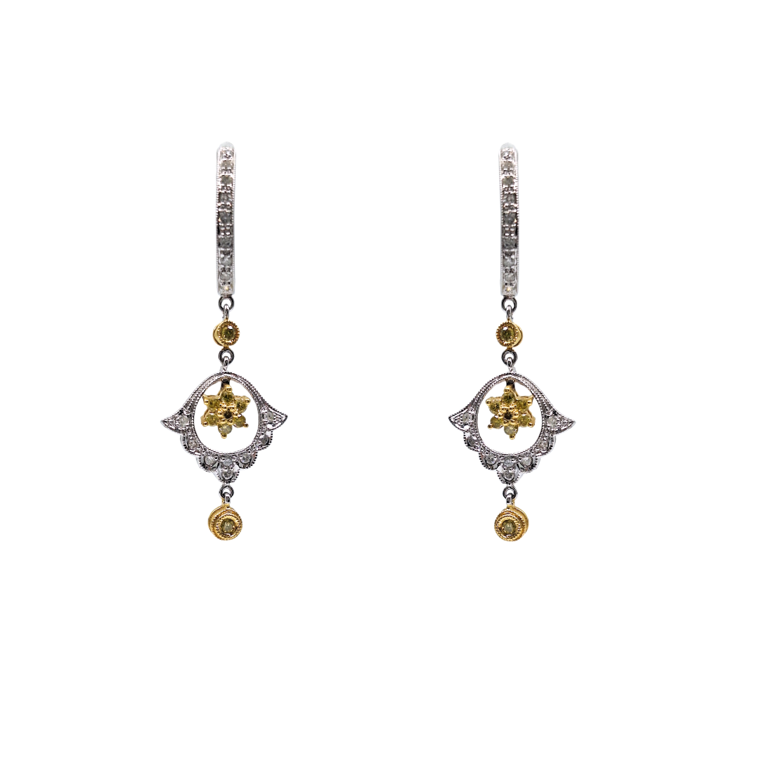 18ct Yellow & White Gold Diamond Drop Earrings