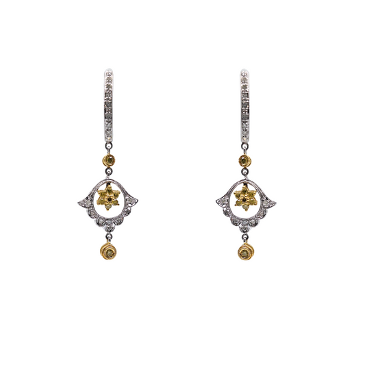 18ct Yellow & White Gold Diamond Drop Earrings