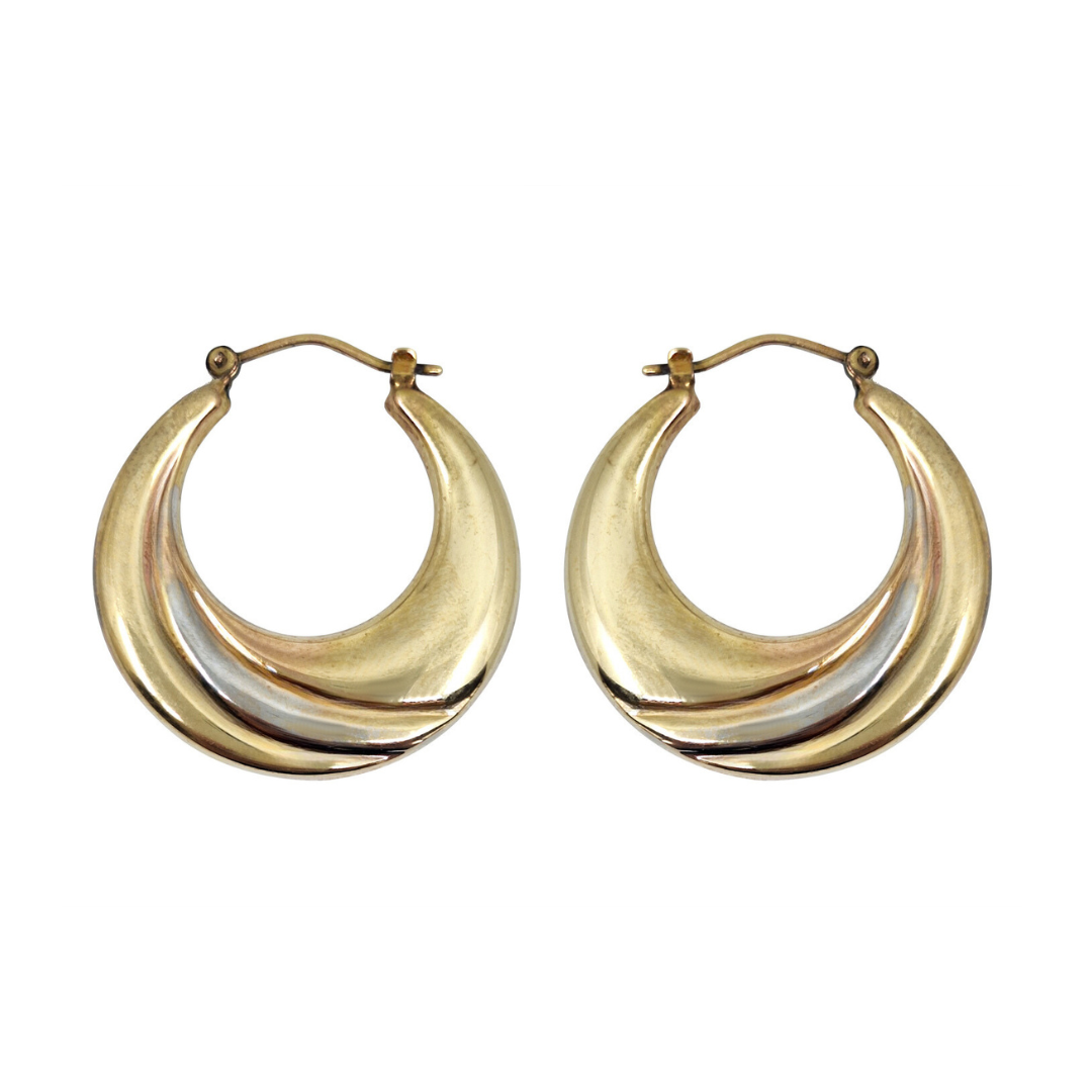 9ct Yellow & White Gold Creole Earrings